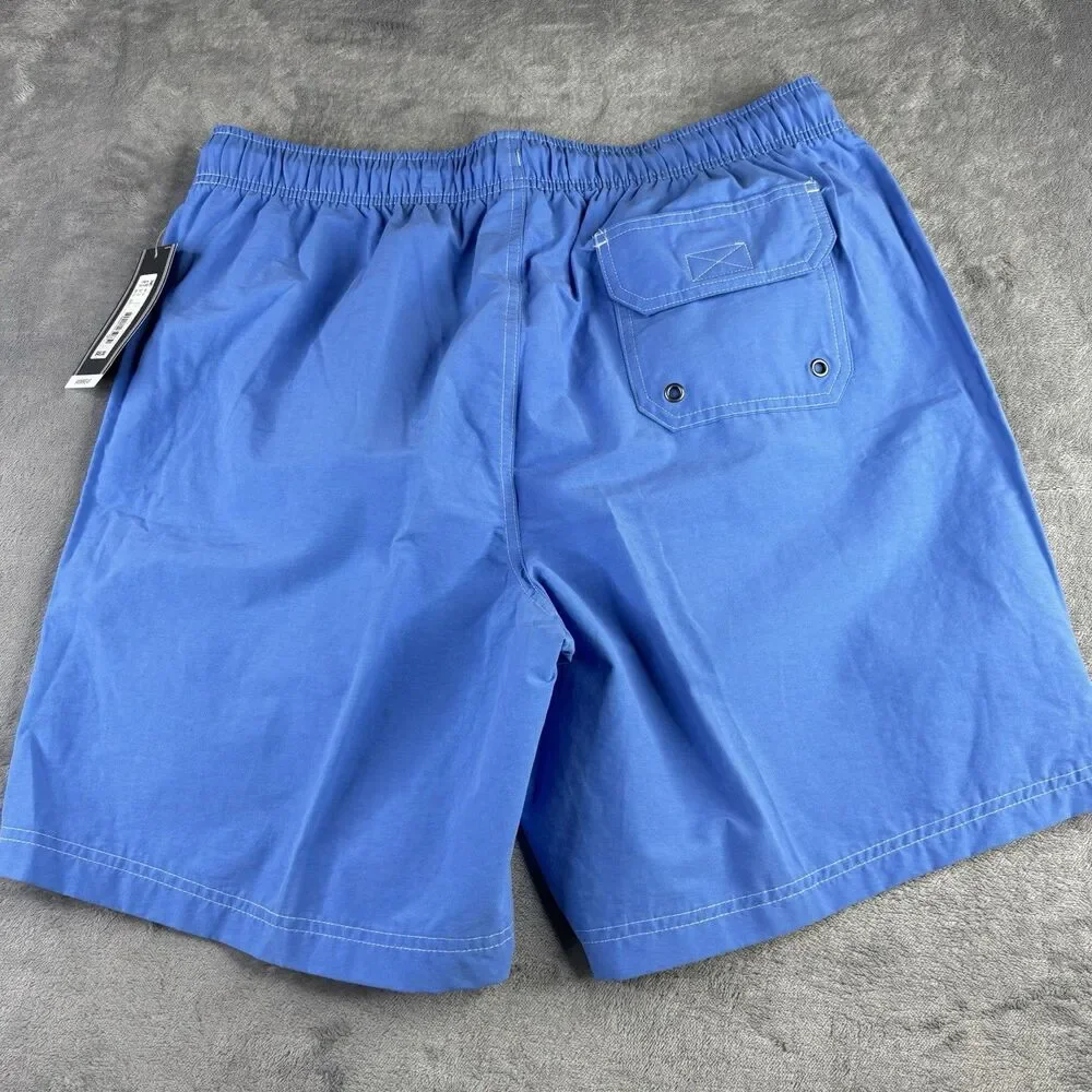 ROUNDTREEE & YORKE Swim Trunk L  Sea Blue Solid Board Shorts Lined‎ Pockets New